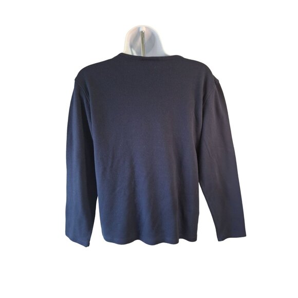 Vintage MC Sportswear Christmas Reindeer Santa TShirt M Navy Embroidered Festive - Picture 3 of 7